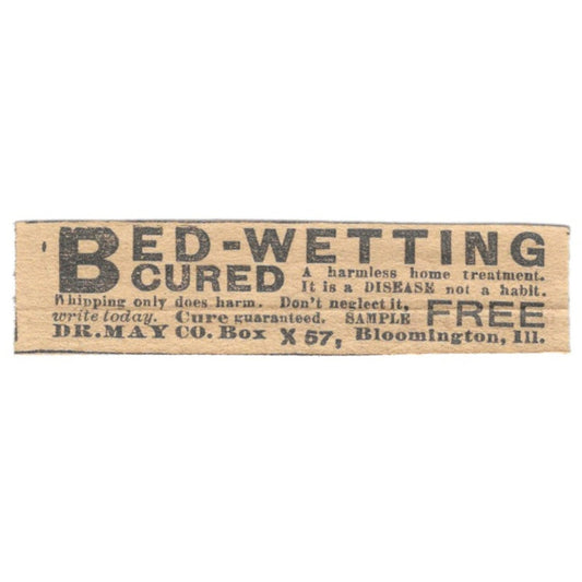 Bed Wetting Cure Dr. May Co Bloomington IL 1910 Magazine Ad AF1-CM2