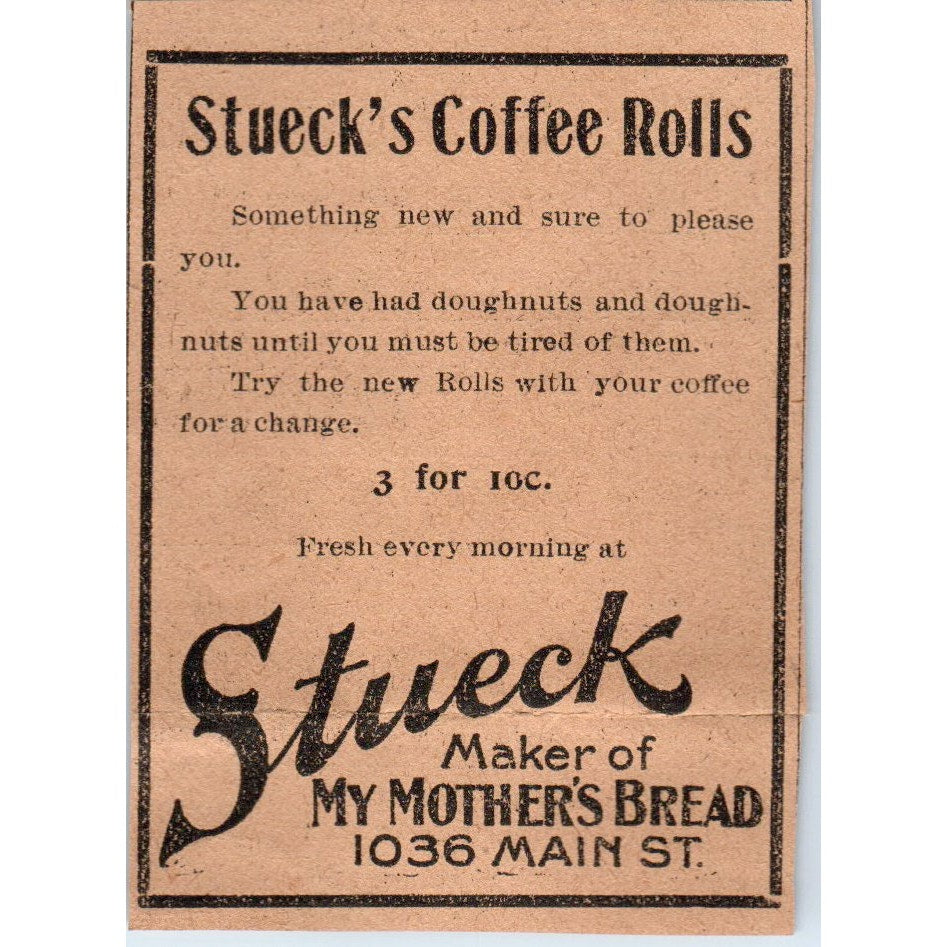 Stueck My Mother's Bread Coffee Rolls Hartford 1901 Newspaper Ad AD8-HS6