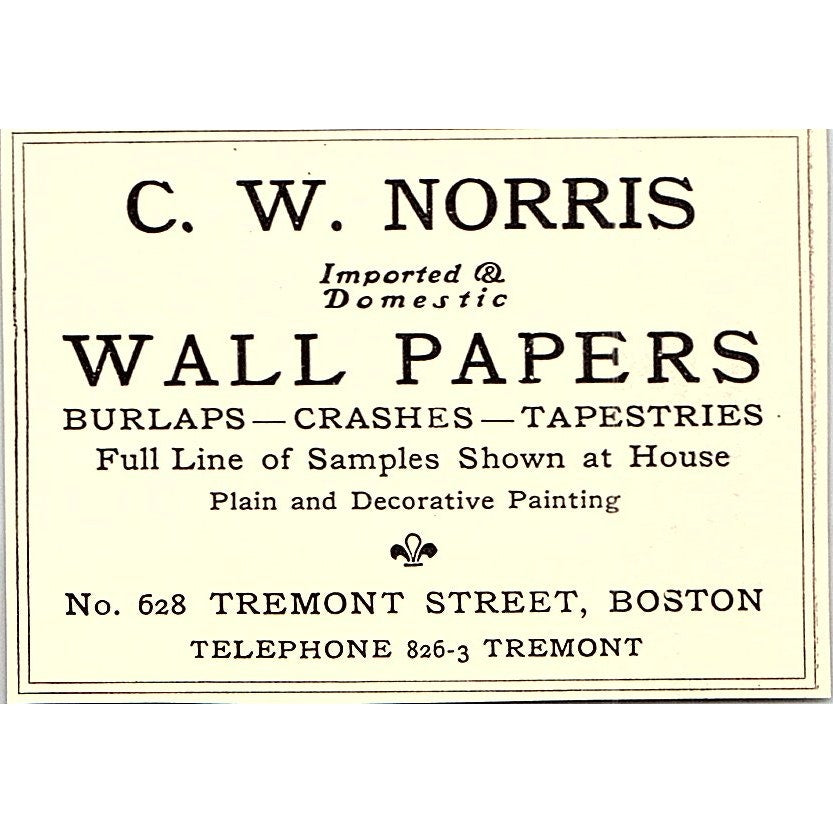 C.W. Norris Wallpapers Tremont St Boston - 1902 Ad AF4-13