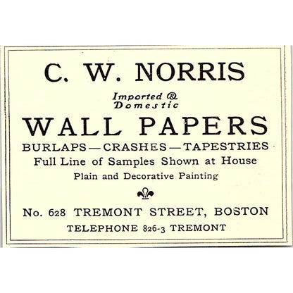 C.W. Norris Wallpapers Tremont St Boston - 1902 Ad AF4-13