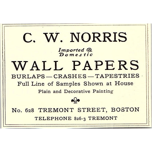 C.W. Norris Wallpapers Tremont St Boston - 1902 Ad AF4-13