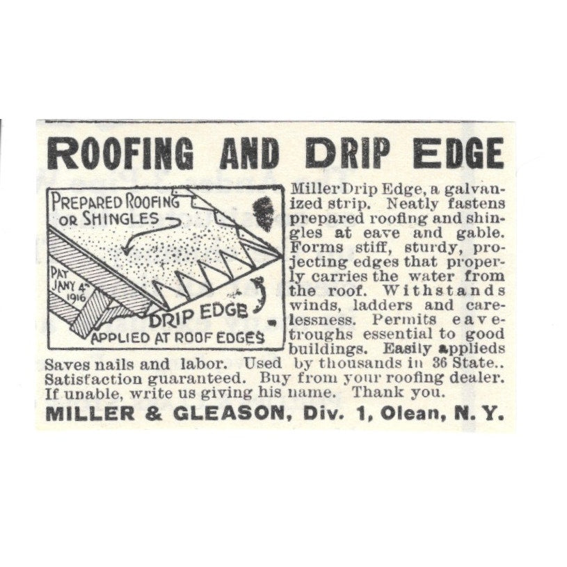Miller & Gleason Roofing & Drip Edge Olean NY 1924 Ad AG3-S3