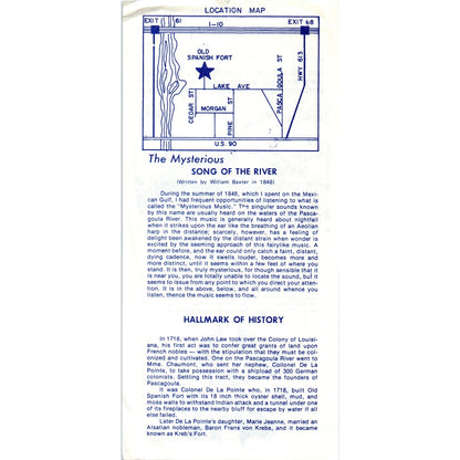 Vintage Pascagoula MS Old Spanish Fort Tourist Travel Leaflet Flyer TF4-B2