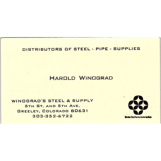 Harold Winograd Steel & Supply Greeley CO Vintage Business Card SD9-B9
