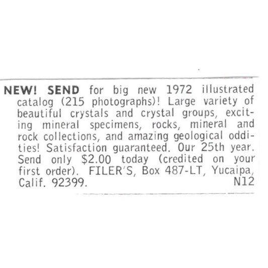Filer's Beautiful Crystals Yucaipa California 1972 Ad AF8-S8