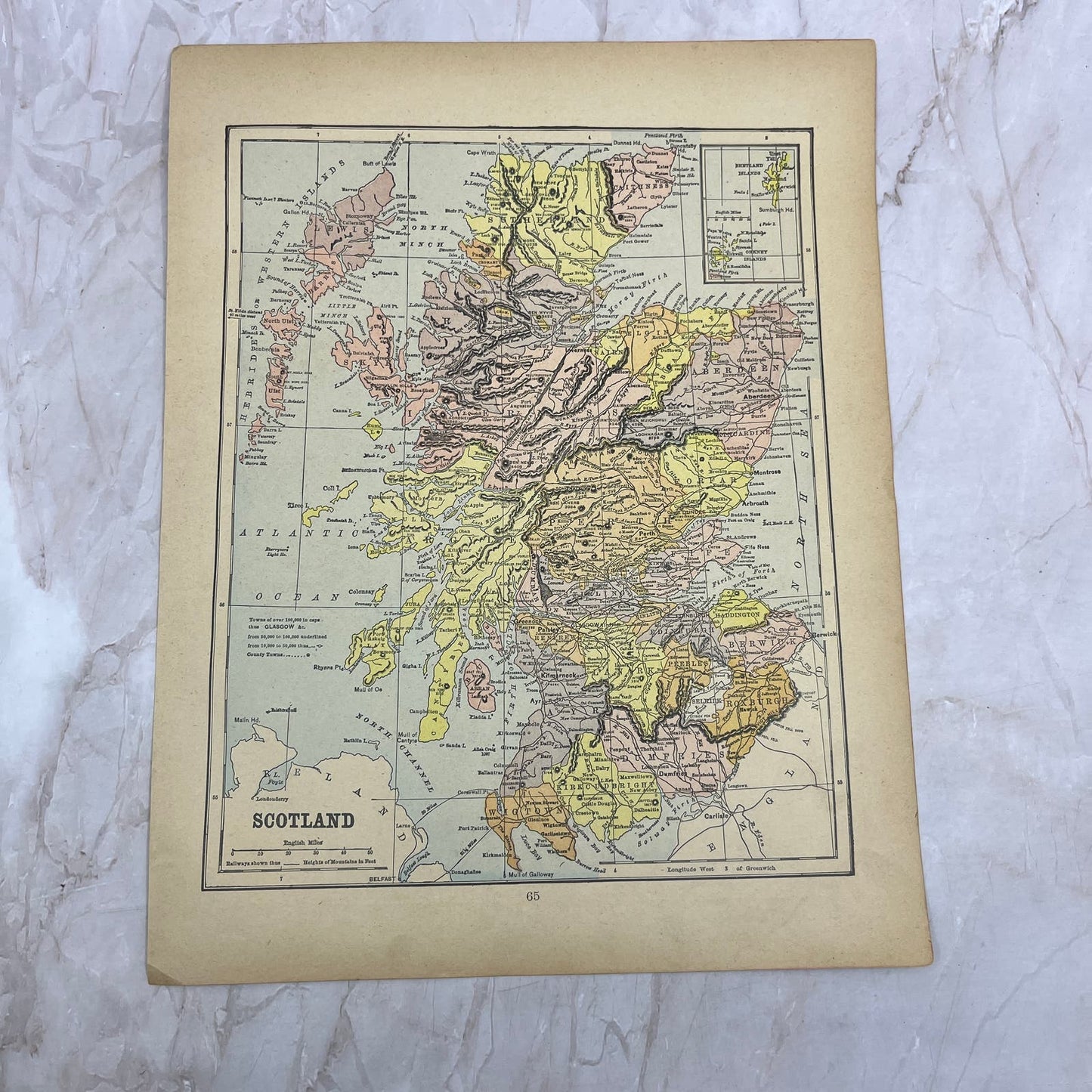 1899 Map of Scotland 10x13 Original Tinted Map Engraving FL6-8