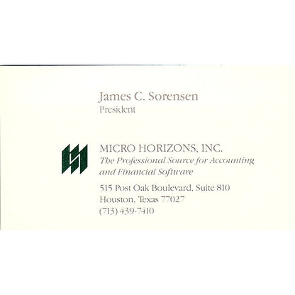 James C Sorensen Micro Horizons Inc Houston TX Vintage Business Card SD9-B2
