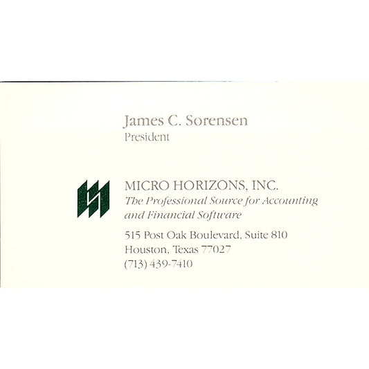 James C Sorensen Micro Horizons Inc Houston TX Vintage Business Card SD9-B2