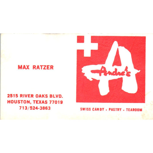 Andre's Restaurant Matt Ratzer Houston TX Vintage Business Card SD8-B7