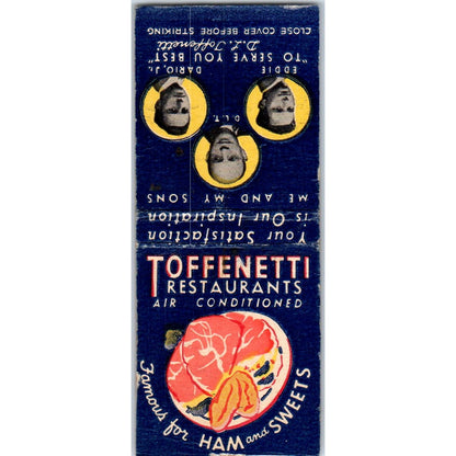 Toffenetti Restaurants New York Chicago Vintage Matchbook Cover SD4-Y15