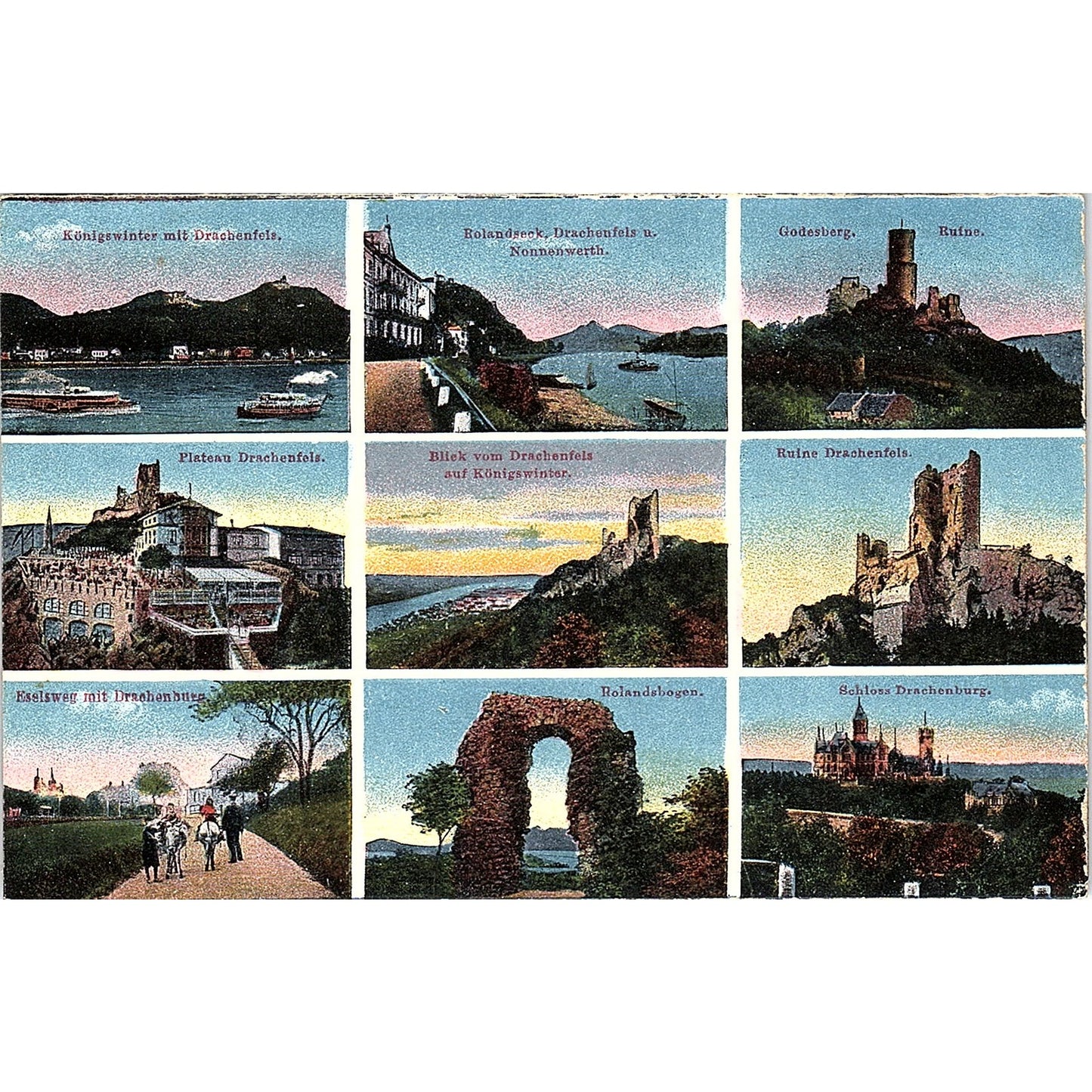 Drachenfels Rolandsbogen Schloss Drachenburg German Antique Postcard PE9
