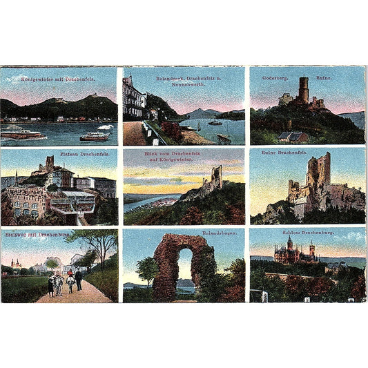 Drachenfels Rolandsbogen Schloss Drachenburg German Antique Postcard PE9