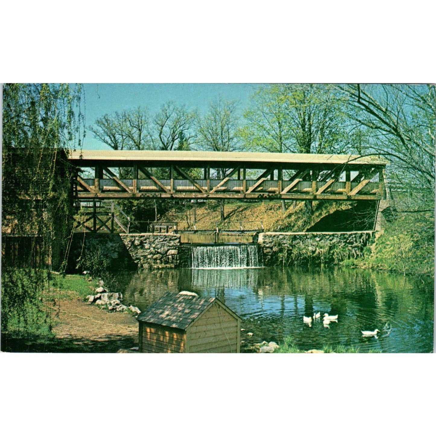 Covered Bridge & Mill Pond Bedford New Hampshire Covered Bridge Postcard PC8