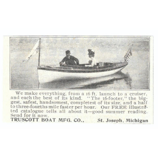 Truscott Boat Mfg Co St. Joseph MI c1905 Original Magazine Advertisement AE7-SA1