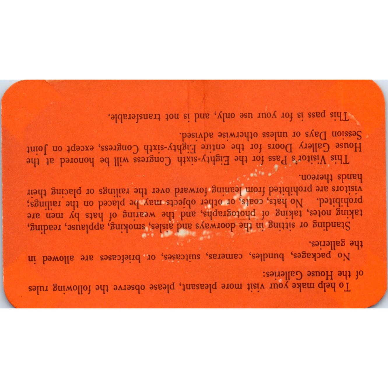 1959 House of Representatives 86th Congress Visitor Pass AD8-RS1