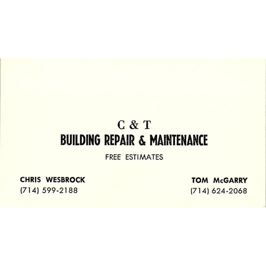 C & T Building Repair & Maintenance Chris Wesbrock Tom Mcgarry Card SB4-B1