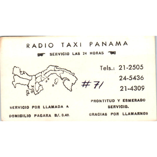 Radio Taxi Panama Llamada A Domicilio Pagara Vintage Business Card SD8-B17