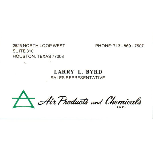 Larry L. Byrd Air Products & Chemicals Inc Houston Vintage Business Card SE3-B10
