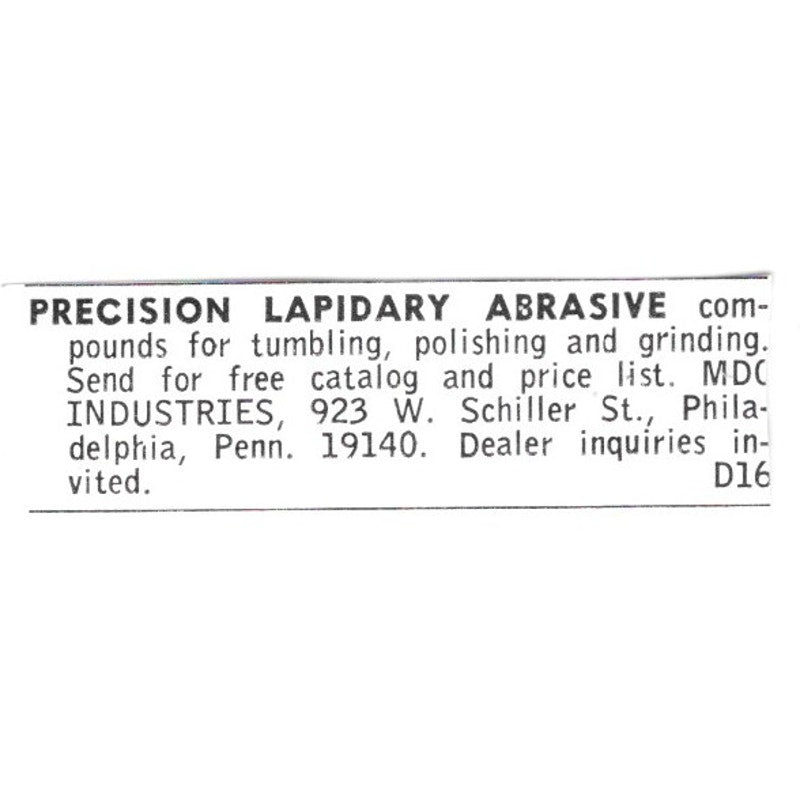 MDC Industries Lapidary Abrasive Philadelphia PA 1972 Ad AF8-S18
