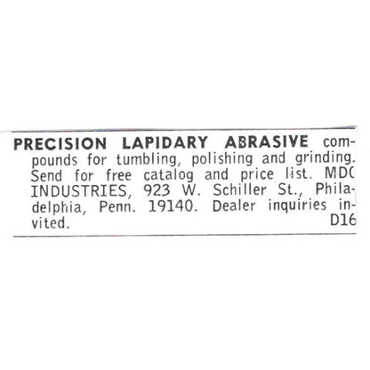 MDC Industries Lapidary Abrasive Philadelphia PA 1972 Ad AF8-S18