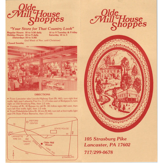 1970s The Olde Mill House Shoppes Lancaster PA Travel Brochure TF4-BB