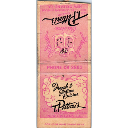T. Pittari's Restaurant New Orleans LA Vintage Matchbook Cover SD2-Y9