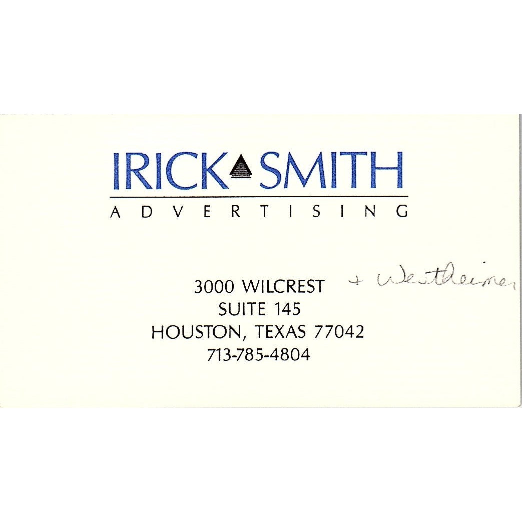 Irick Smith Advertising Houston Vintage Business Card SD9-B7