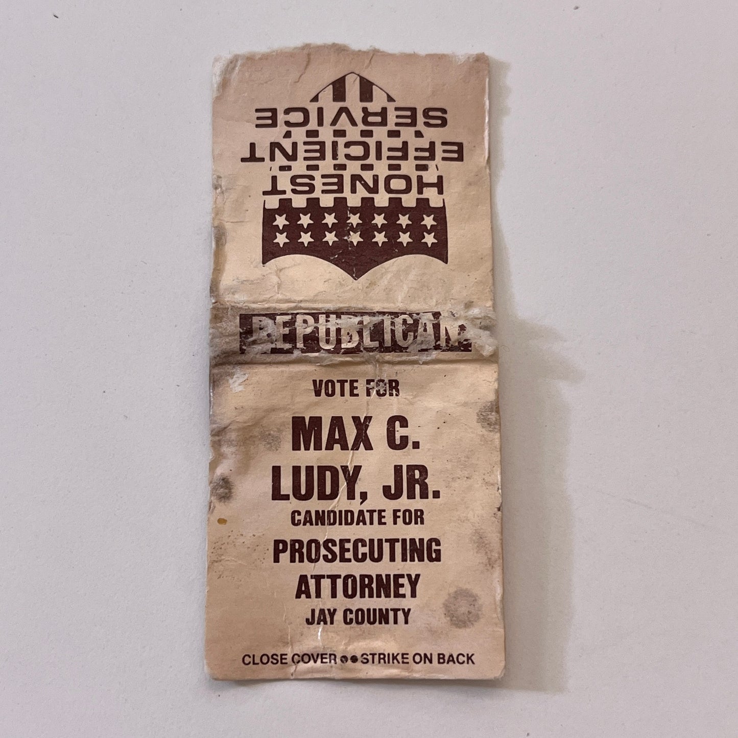 Vote Max C Ludy Jr Prosecuting Attorney Jay County Match Cover AG5-M1