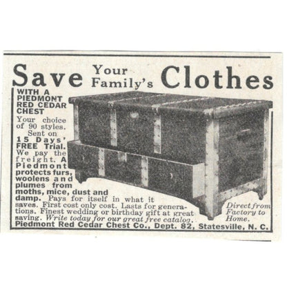 Piedmont Red Cedar Chest Co Statesville NC 1918 Magazine Ad AF1-SS3