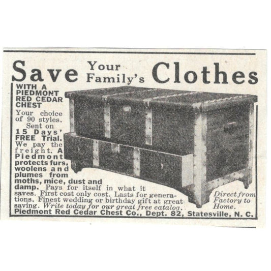 Piedmont Red Cedar Chest Co Statesville NC 1918 Magazine Ad AF1-SS3
