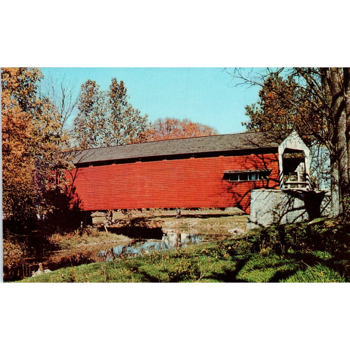 Pennsylvania Dutch Country Long Red Vintage Covered Bridge Postcard PD1