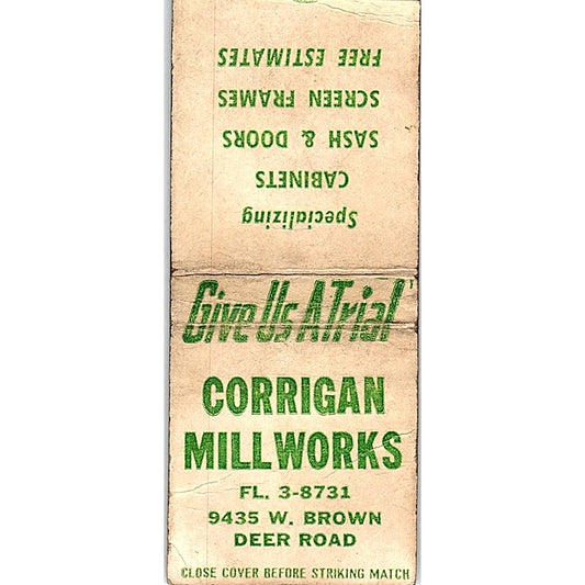 Corrigan Millworks Deer Road WI Vintage Matchbook Cover SF3-Y2