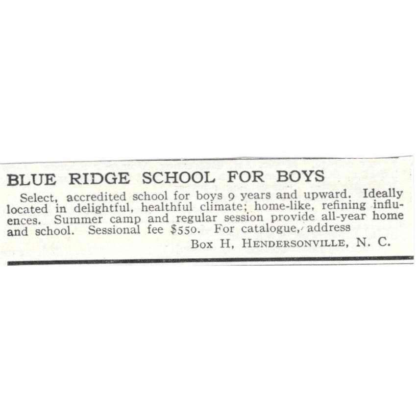 Blue Ridge School for Boys Hendersonville NC c1918 Advertisement AE5-SA11