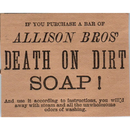 Allison Bros Death on Dirt Soap Hartford 1886 Newspaper Ad AF7-E5