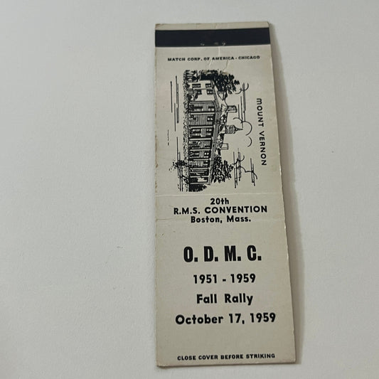 1959 ODMC Fall Rally RMS Convention Boston Vintage Matchbook Cover TB6-MB2-5