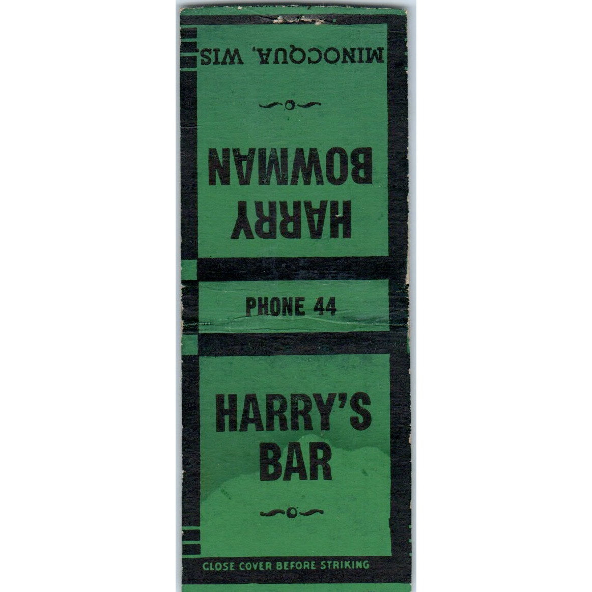 Harry's Bar Harry Bowman Minocqua QI Vintage Matchbook Cover SD4-Y5