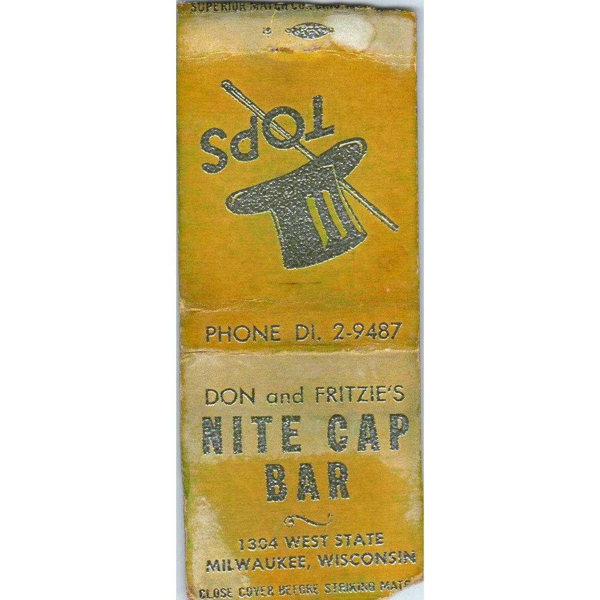 Don & Fritzie's Nite Cap Bar Milwaukee WI Vintage Matchbook Cover SD4-Y5