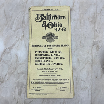 Baltimore & Ohio Railroad 1910 Timetable Feb Pittsburg Wheeling Kenova TI8-S5