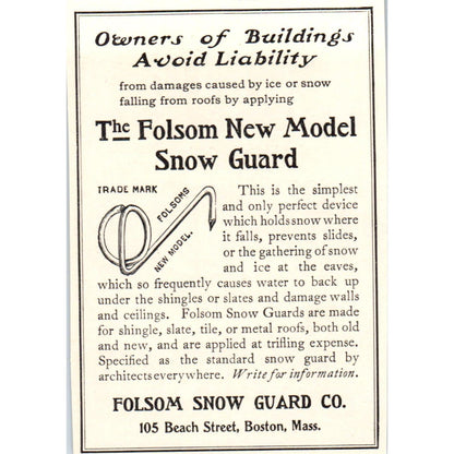 Folsom Snow Guard Co Boston MA c1905 Victorian Ad AE9-MA6