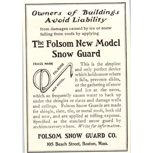 Folsom Snow Guard Co Boston MA c1905 Victorian Ad AE9-MA6