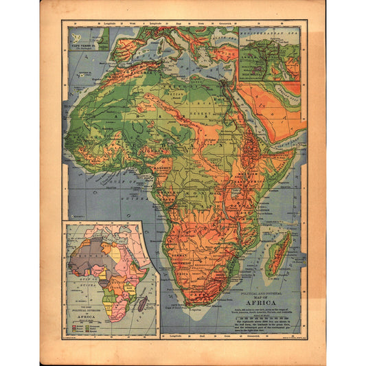 Political and Physical Map of Africa 1901 Map V14-1