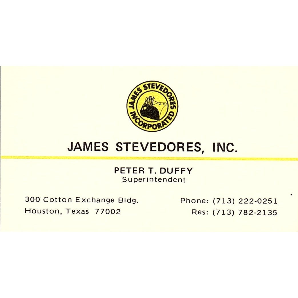 James Stevedores Peter T. Duffy Houston Texas Vintage Business Card SB4-B11