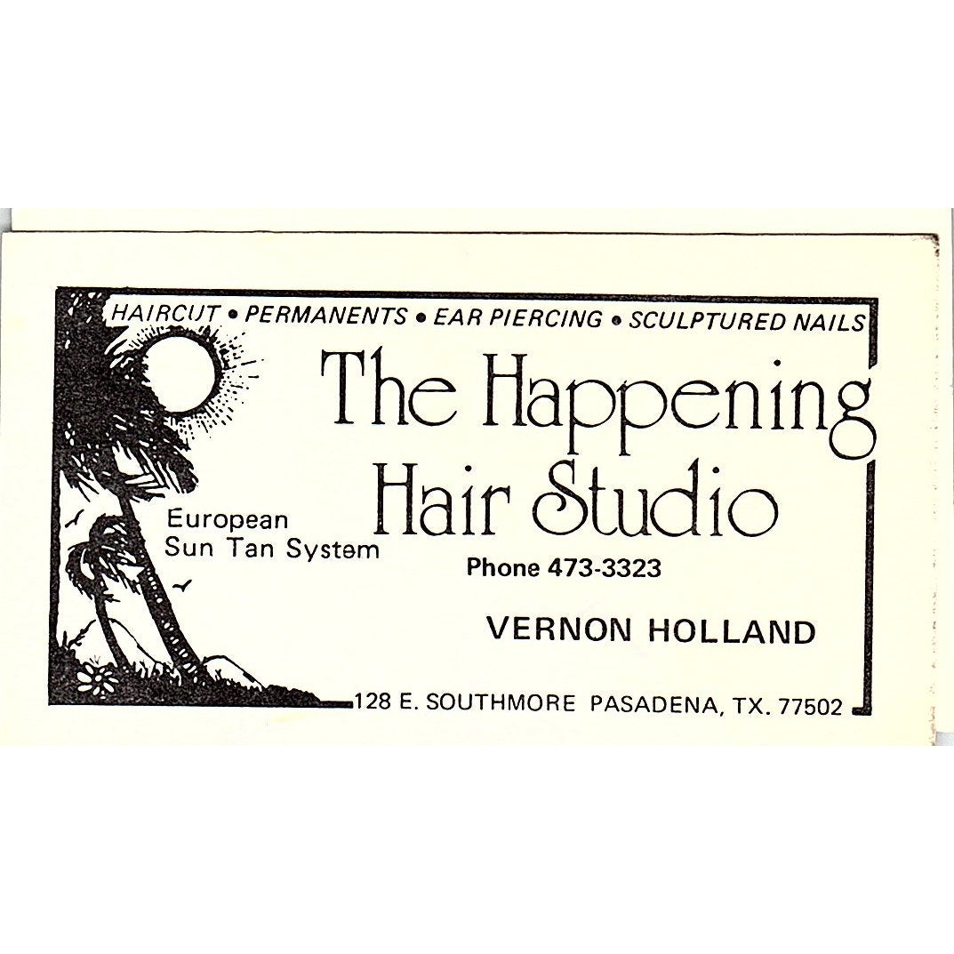Vernon Holland The Happening Hair Studio Pasadena TX Vtg Business Card SC9-B7
