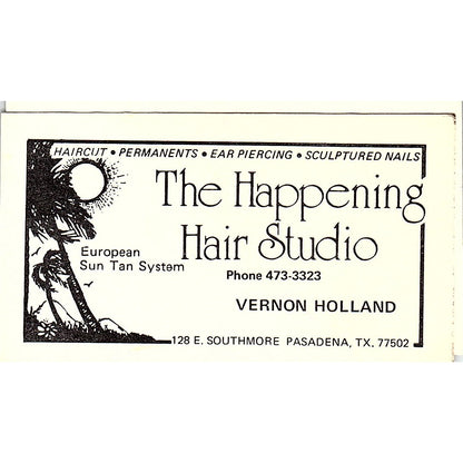 Vernon Holland The Happening Hair Studio Pasadena TX Vtg Business Card SC9-B7