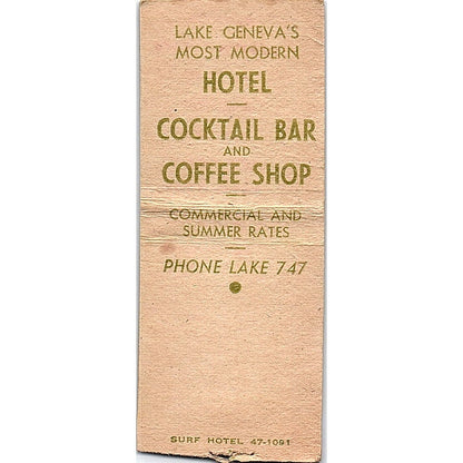 Surf Hotel Lake Geneva WI Pinup Vintage Matchbook Cover SF3-Y5