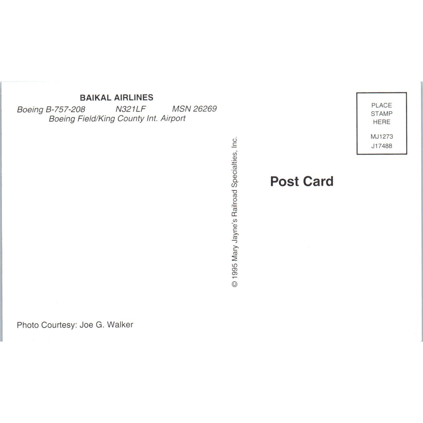 BAIKAL Airlines Boeing B-757-208 Vintage Postcard PC2