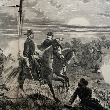 Battle of Antietam Burnside Holding Hill Original 1863 Civil War Engraving C70