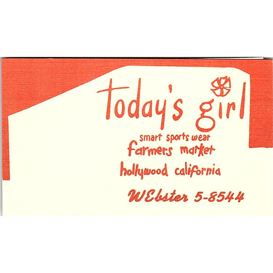 Today's Girl Sportswear Farmers Market Hollywood CA Vintage Business Card SE5-B4