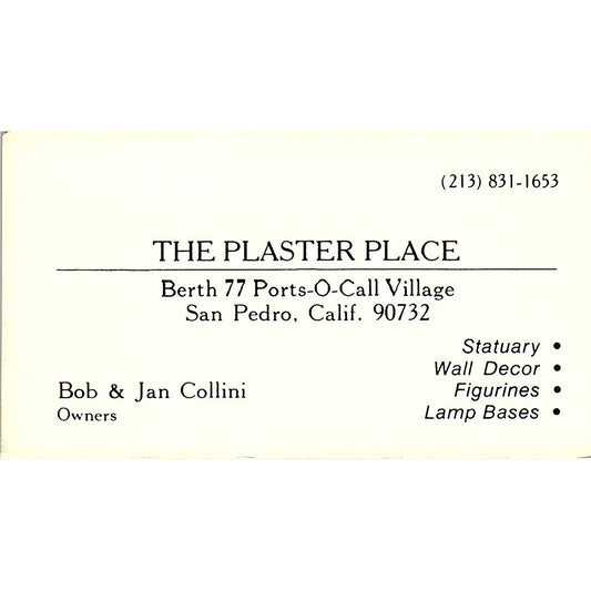 The Plaster Place Bob & Jan Collini Ports-O-Call Village San Pedro Card SD9-B5