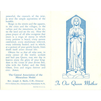 To Our Queen Mother Rev Joseph A Skelly Vintage Catholic Prayer Leaflet TH2-PC2